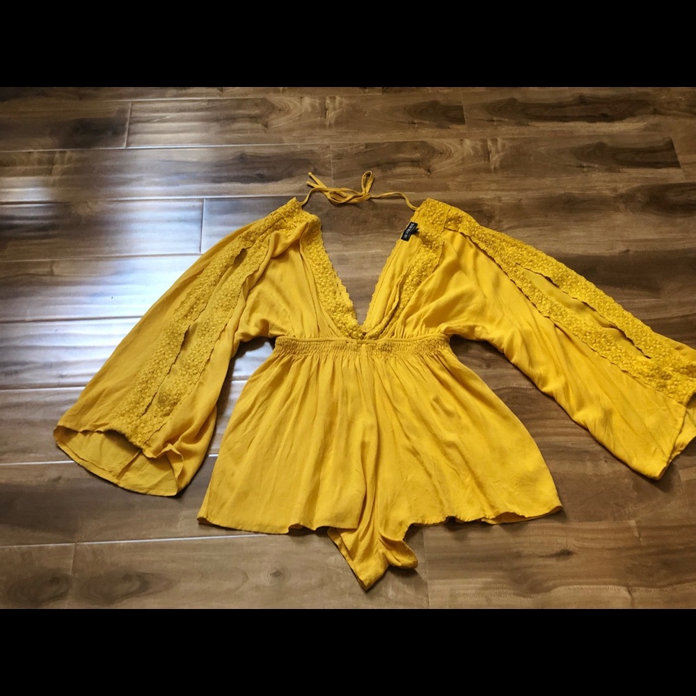 Fashion Nova Mustard Romper - Picture 2 of 3